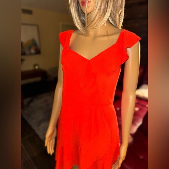 BCBG MaxAzria Mini Ruffle Dress cherry tomato sz 6 NWT - Picture 3 of 10
